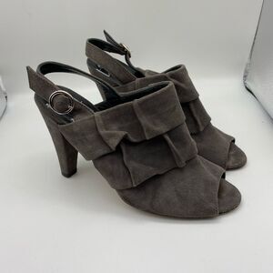Tibi Grey Suede Ruffle Slingback Peep Toe Bootie 6B